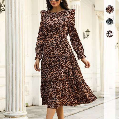 Damen Shirtkleid im tierischen Muster mit voluminösen Ärmeln und asymmetrischem Saum Drune