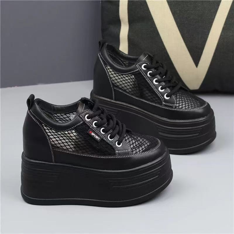Damen Plateau Sneakers mit atmungsaktivem Netzdesign und rutschfester Sohle Drune