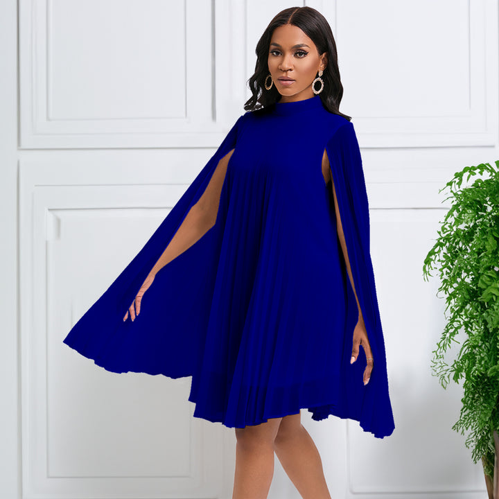 Damen Plissiertes Kleid mit majestätischen Ärmeln und hohem Kragen Drune