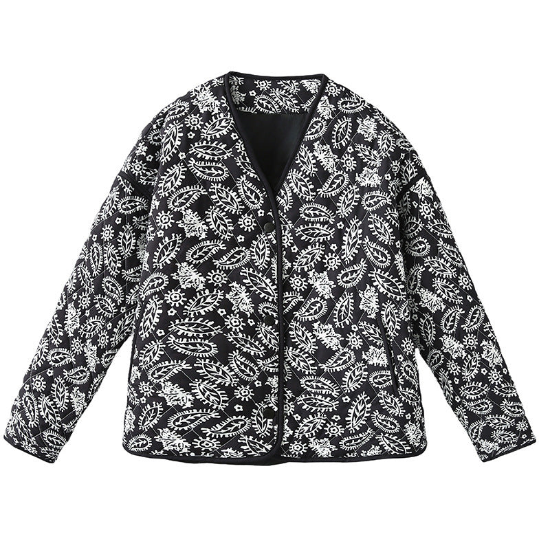 Damen gesteppte Herbstjacke mit einzigartigem floralen Muster und praktischen Taschen Drune