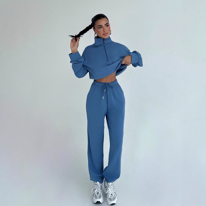 Damen cropped Sportanzug mit hohem Stehkragen und Zipper Drune
