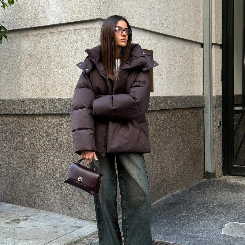 Damen Modische Daunenjacke mit hochschließendem Kragen Drune