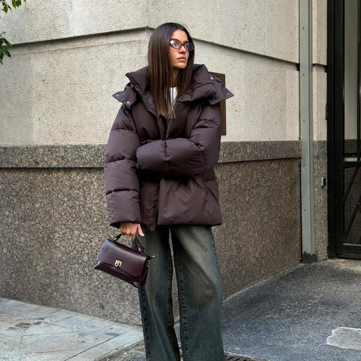 Damen Modische Daunenjacke mit hochschließendem Kragen Drune