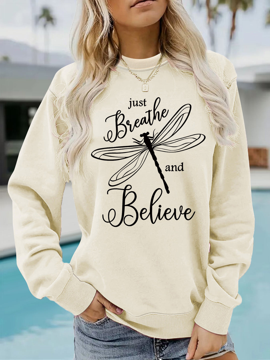 Damen Sweatshirt mit inspirierendem Drachenfliegen-Motiv und lässigem Schnitt Drune