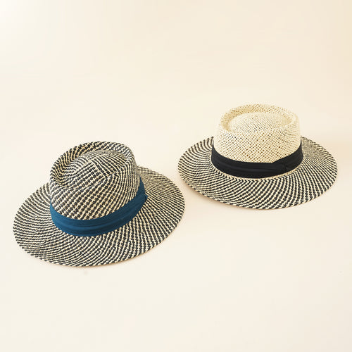Damen Strohhut mit breiter Krempe und elegantem Kontrastband Drune