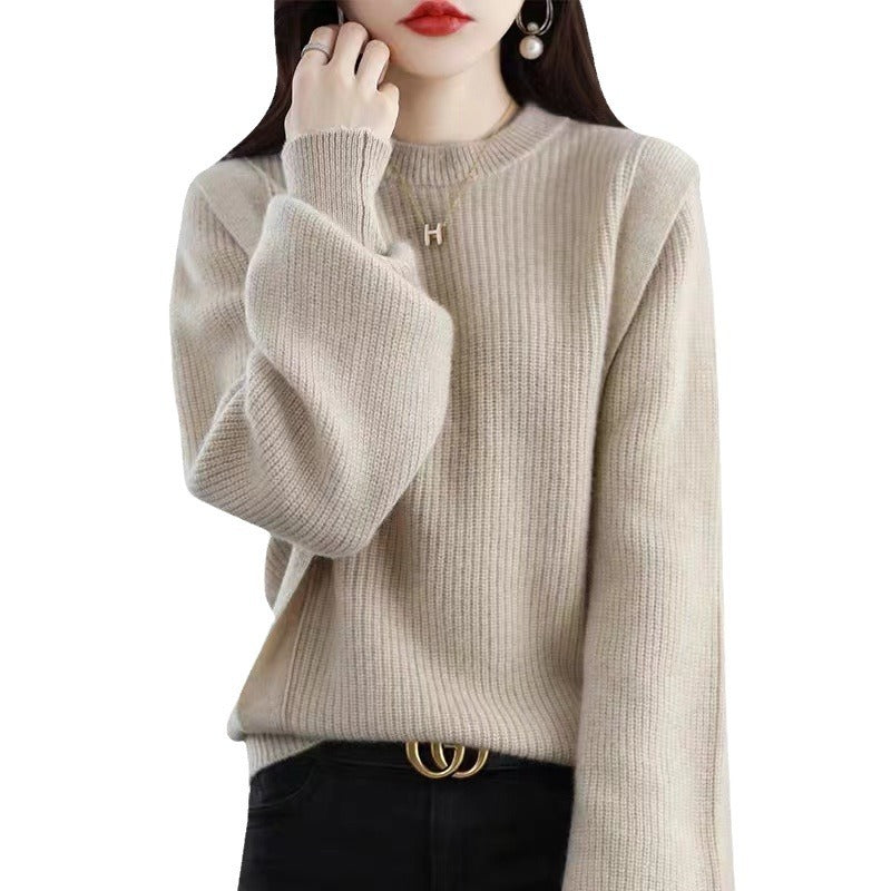 Damen lässiger Strickpullover mit modernem Rippenmuster und weit geschnittenen Ärmeln Drune