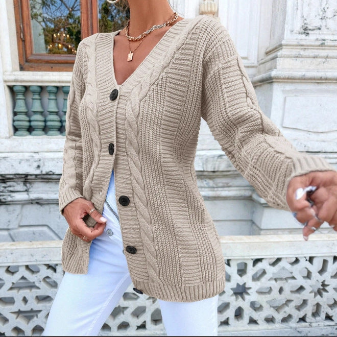 Damen Strickjacke mit Kabelmuster und klassischen Knopfdetails Drune
