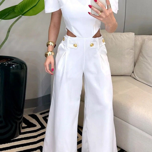Damen Eleganter Jumpsuit mit Schnittdetails und weich fließenden Hosenbeinen Drune