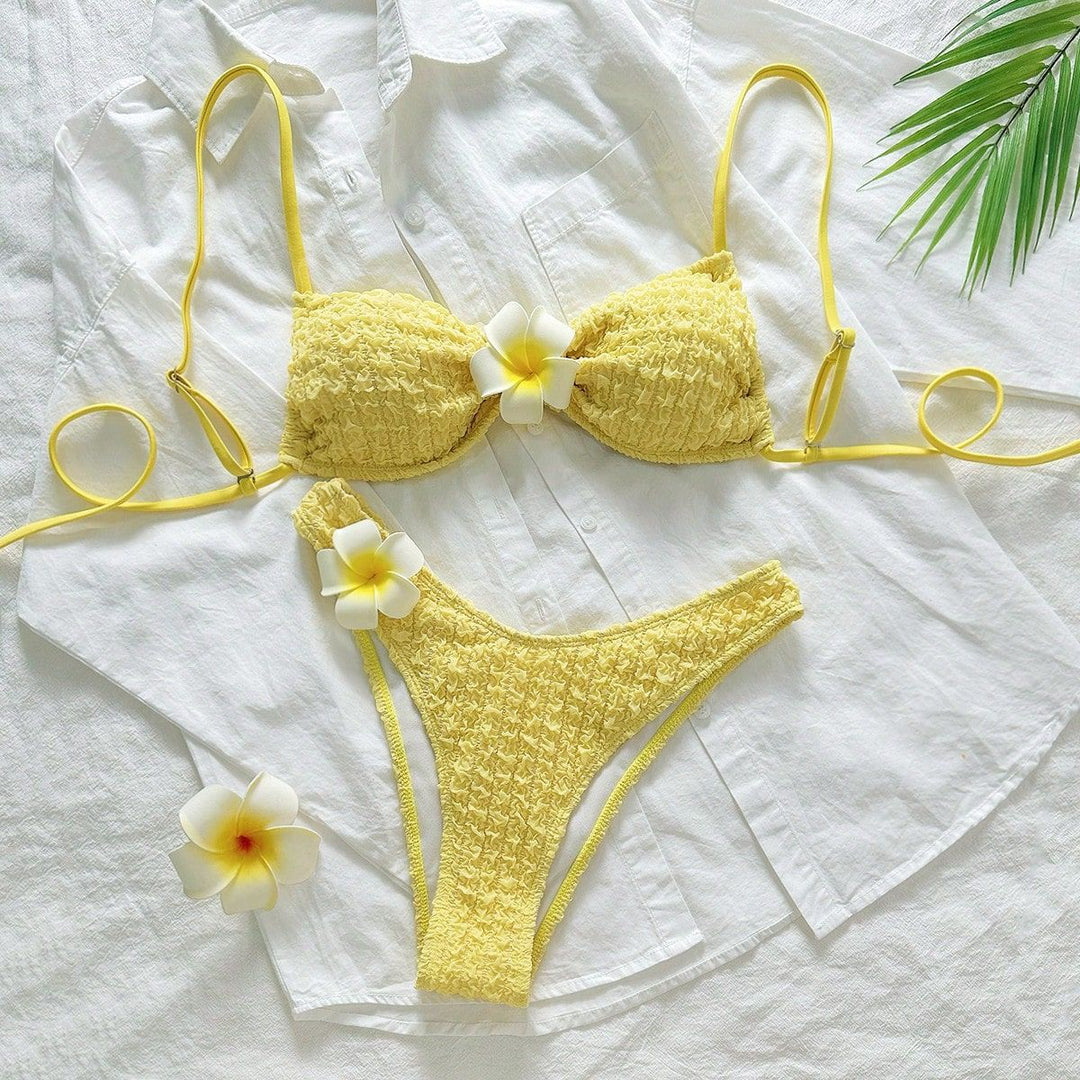 Damen Hochgeschnittenes Bikiniunterteil mit strukturierten Rüschen Drune