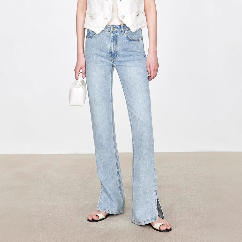 Damen Bootcut-Jeans im Vintage-Stil mit hohem Bund Drune