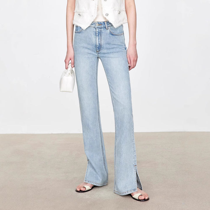 Damen Bootcut-Jeans im Vintage-Stil mit hohem Bund Drune