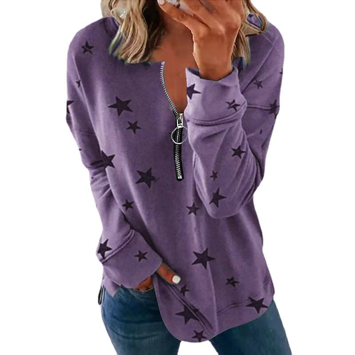 Damen Kapuzensweatshirt mit Reißverschluss und Sternenmuster Drune
