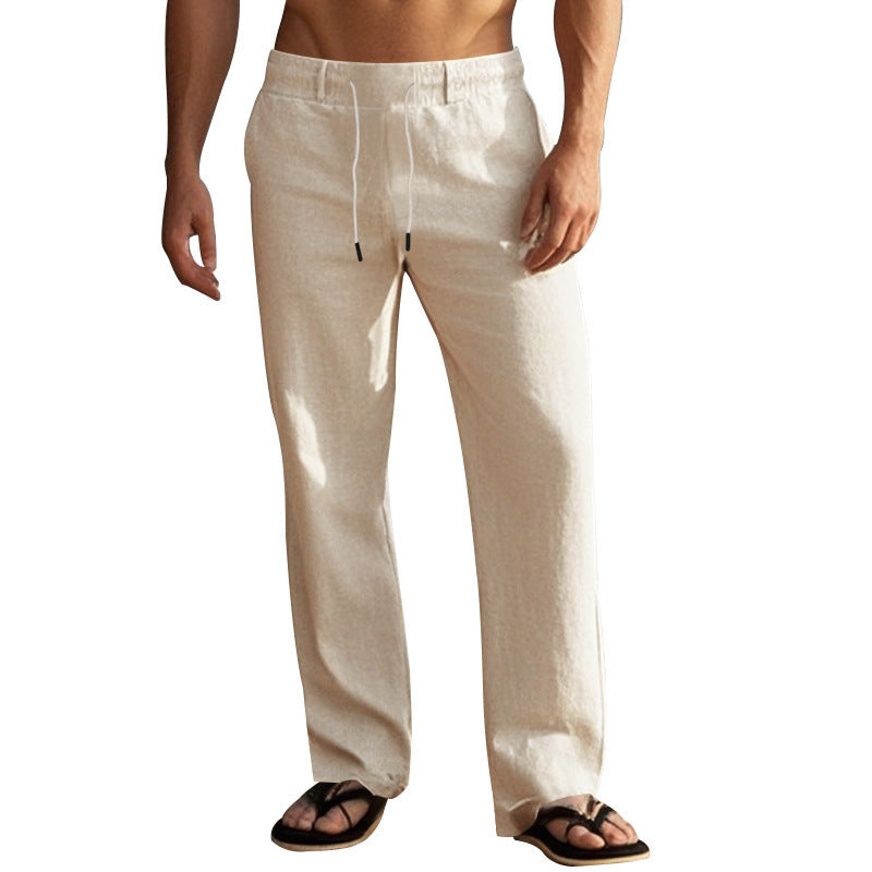 Herren lässige Strandhose mit elastischem Bund und atmungsaktivem Leinenmaterial Drune