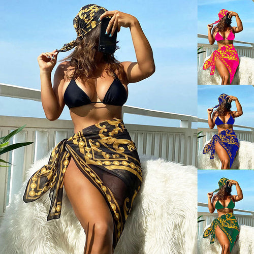 Damen sarong mit elegantem Goldmuster und transparentem Stoff Drune