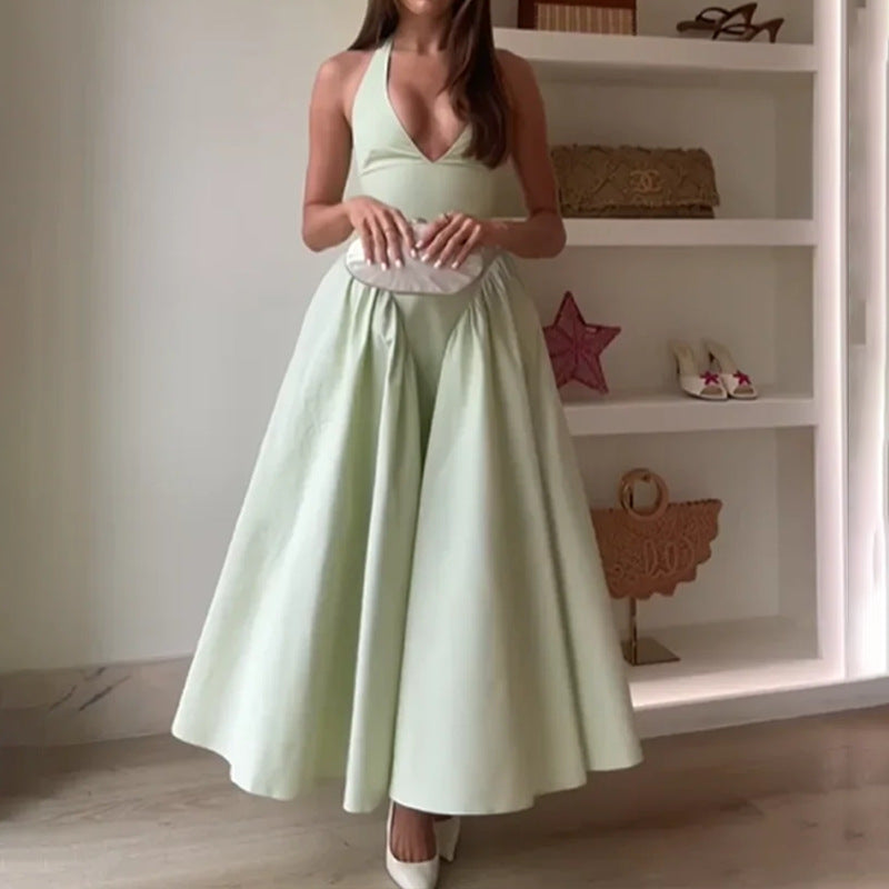Damen Elegantes Abendkleid mit tiefem V-Ausschnitt und weit schwingendem Rock Drune