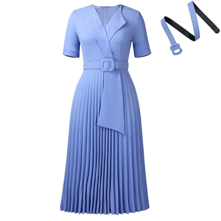 Damen Plissee Kleid mit tailliertem Blazer-Oberteil und abnehmbarem Gürtel Drune