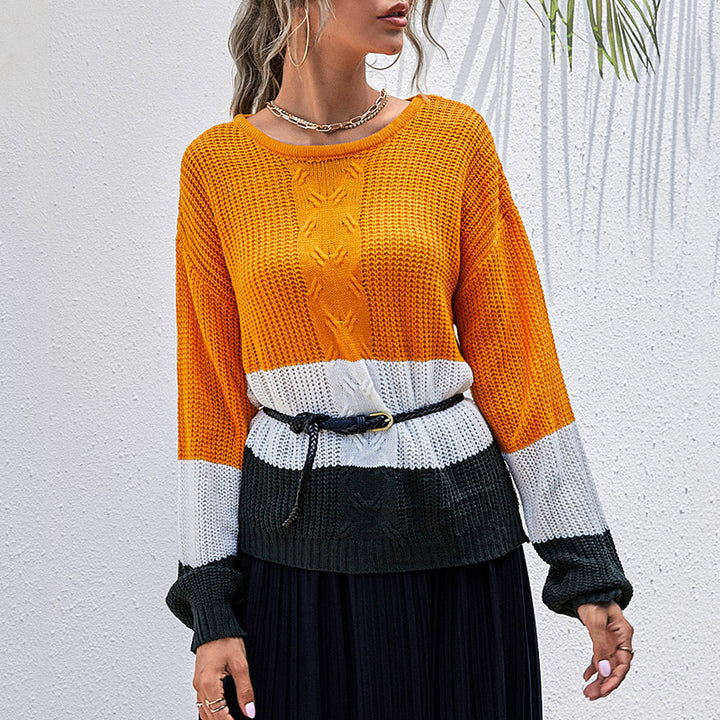 Damen lässiger Strickpullover mit modischen Blockstreifen und weitem Schnitt Drune