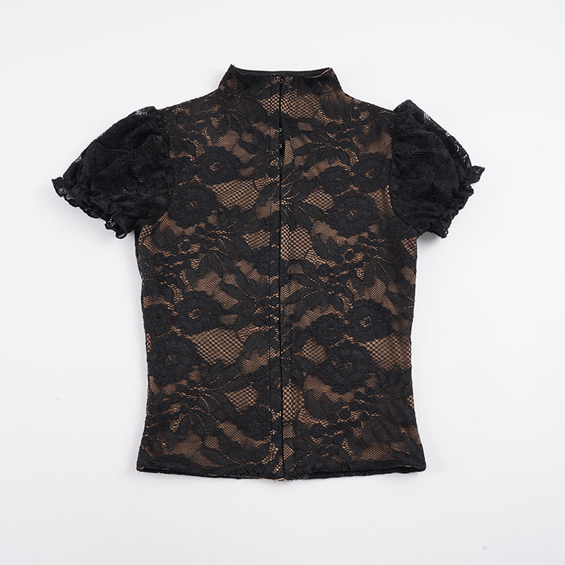 Damen Spitzenbluse mit Rüschenärmeln Drune