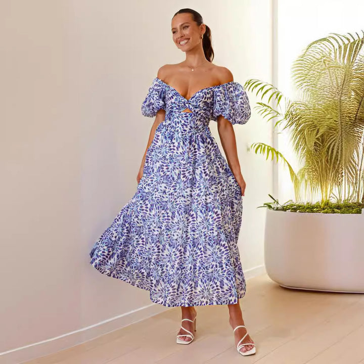 Damen Maxikleid mit voluminösen Puffärmeln und floralem Muster Drune
