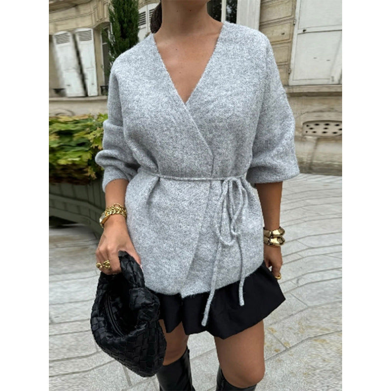 Damen modische Wickeljacke aus weichem Strick Drune