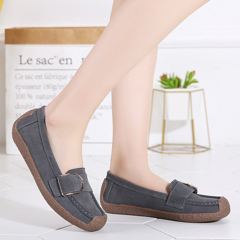 Damen nan Mokassin-Slipper aus Veloursleder mit dekorativer Metallschnalle, gepolstertem Fußbett und rutschfester Gummilaufsohle Drune
