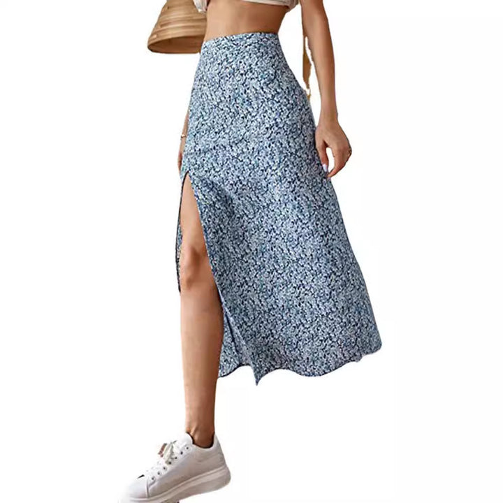Damen Maxirock mit floralem Print und seitlichem Schlitz Drune