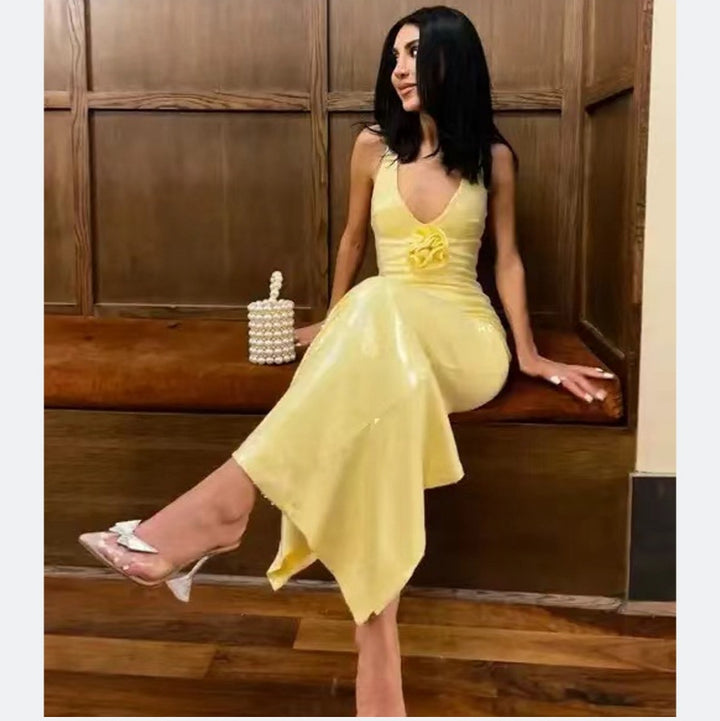Damen Glamouröses Pailletten-Abendkleid mit tiefem Ausschnitt und eleganter Silhouette Drune