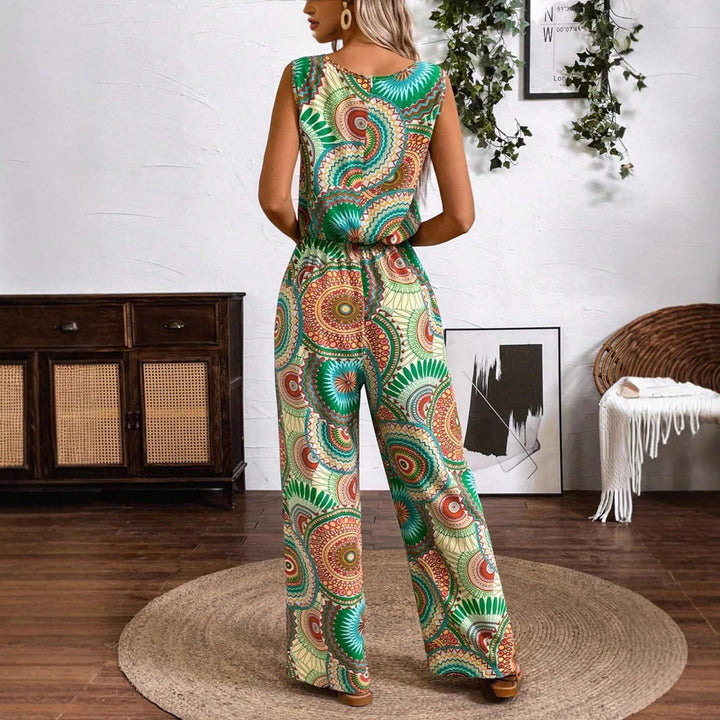 Damen lässiger Jumpsuit mit auffälligem Musterdetail und elastischem Bund Drune