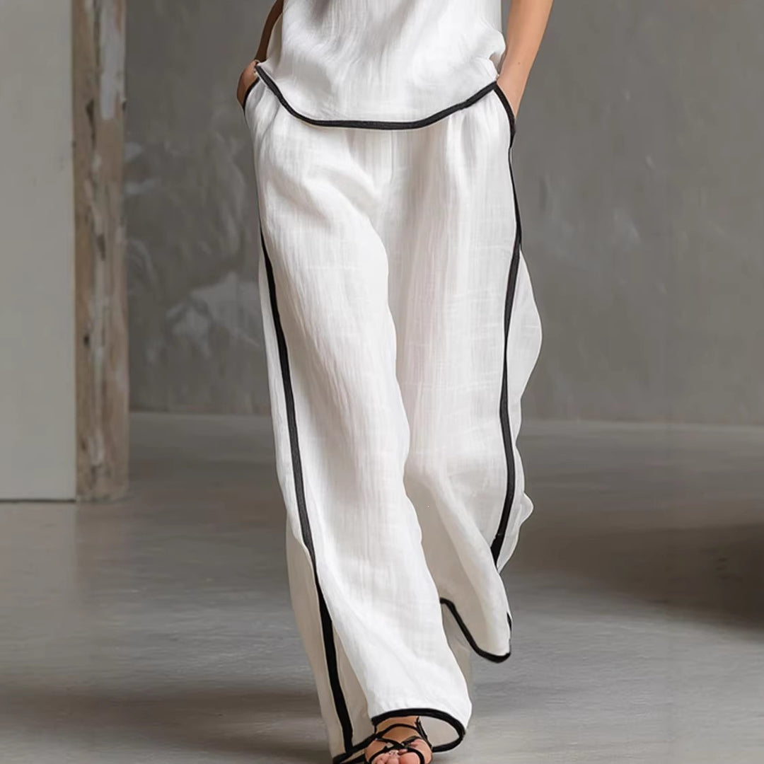 Damen Elegantes Zweiteiler-Set mit schickem Oberteil und weiten Hosen Drune