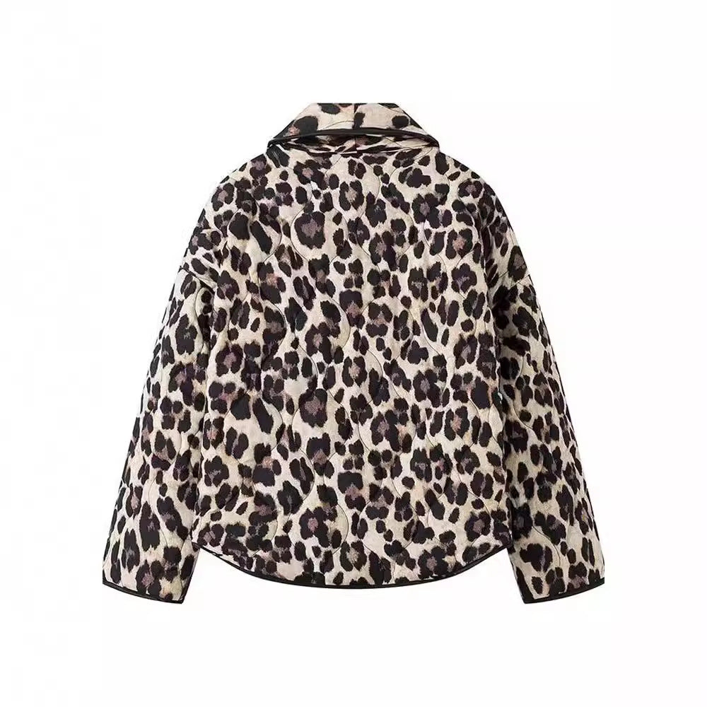 Damen Modische Leopard-Jacke mit eleganten Paspeldetails Drune