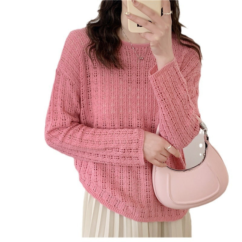 Damen luftiger Strickpullover mit raffiniertem Netzdesign Drune