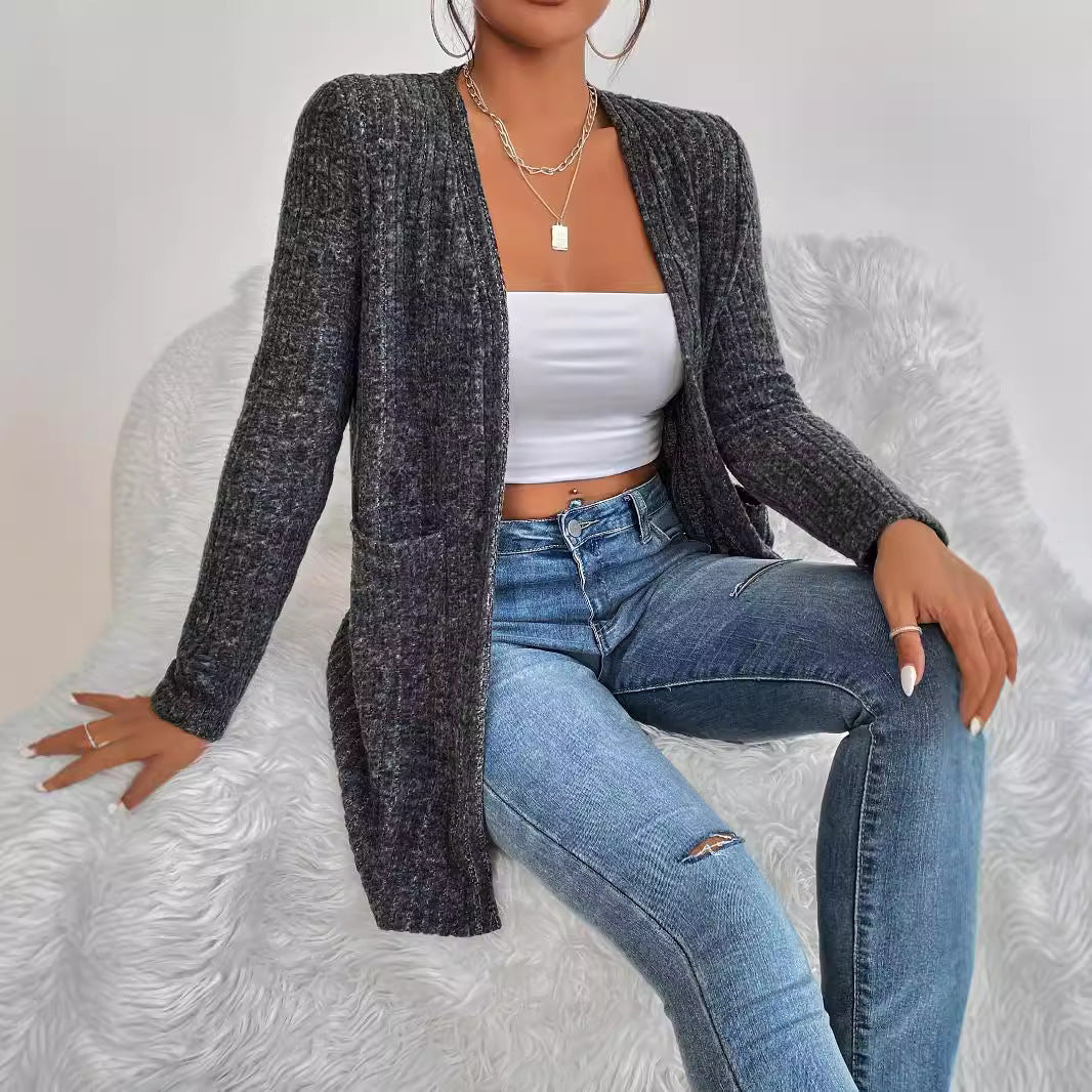 Damen Strickjacke mit vertikalem Rippmuster und praktischen Taschen Drune