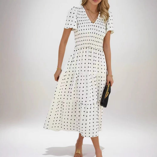 Damen Midi-Kleid mit elastischem Taillenband und Rüschendetails Drune
