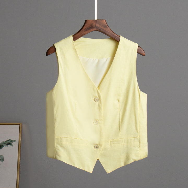 Damen Elegante taillierte Weste mit Knopfverschluss und Taschen Drune