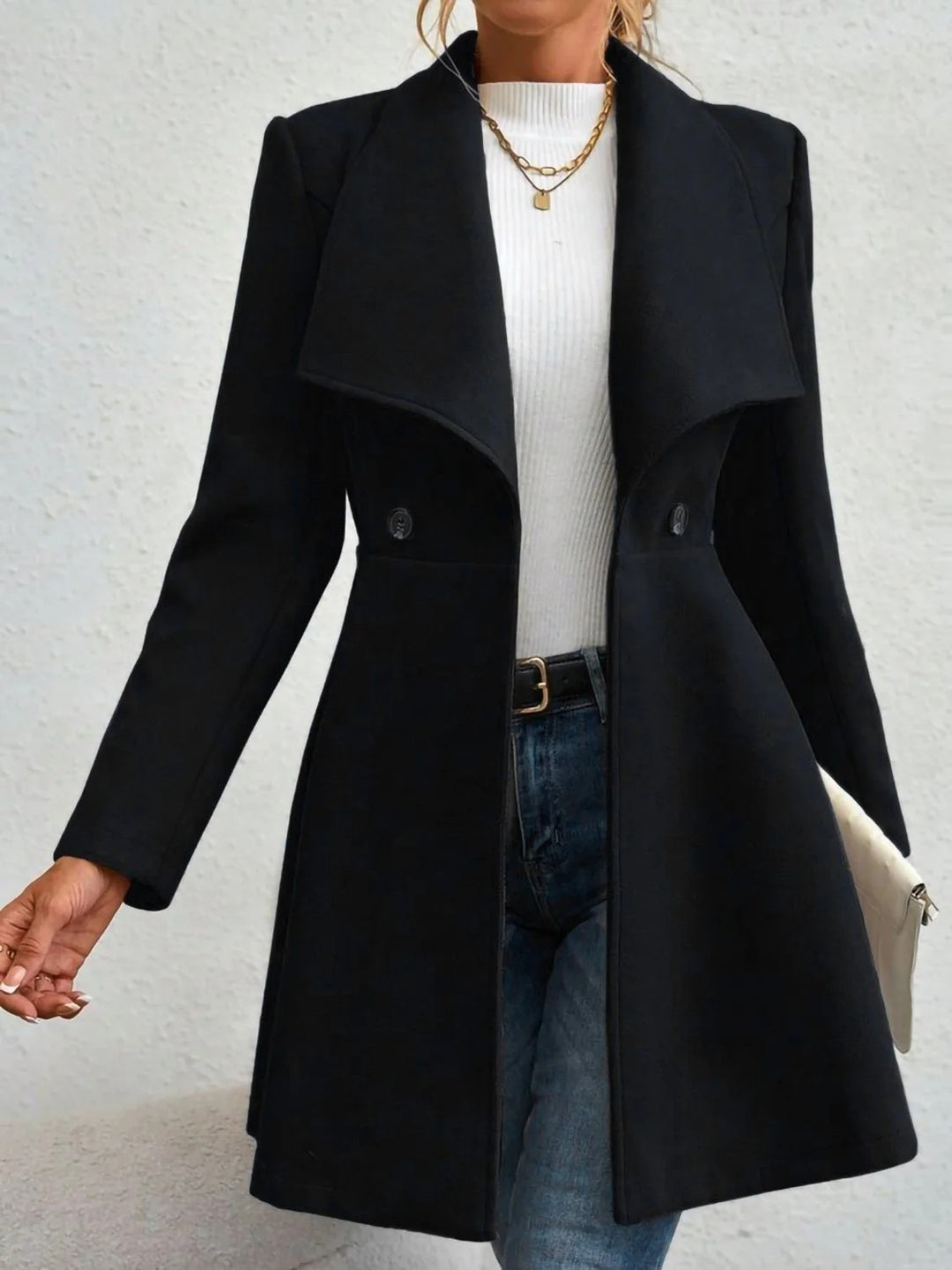 Damen eleganter Wollmantel mit modischem Revers und doppelter Knopfleiste Drune