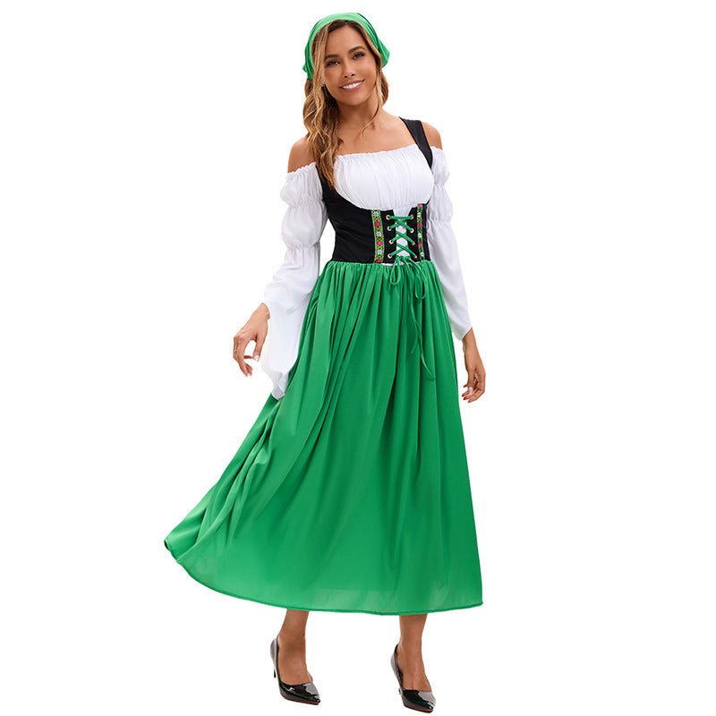 Damen nan Renaissance-Bauernkleid mit geschnürtem Korsett und Trompetenärmeln Drune
