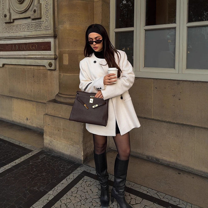 Damen elegante Oversized-Wolljacke mit Knopfdetails Drune