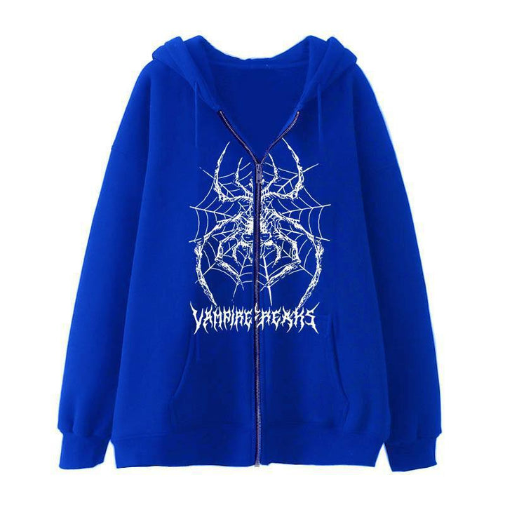 Damen Langarm Kapuzenjacke mit detailreichem Spinnenmotiv Drune