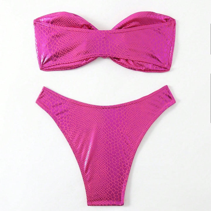 Damen Bandeau-Bikini mit hochglänzendem Schlangenmuster Drune