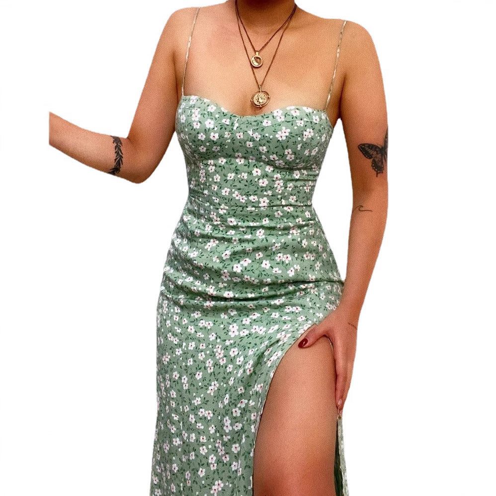 Damen Figurbetontes Maxikleid mit seitlichem Schlitz und Spaghettiträgern Drune