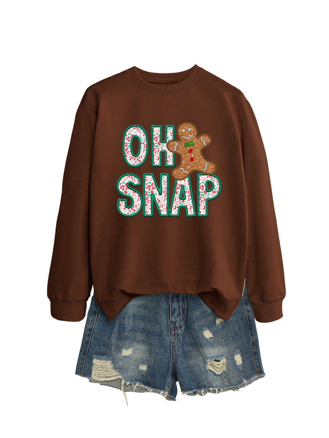 Damen Sweatshirt mit lustigem Lebkuchenmann-Motiv und funkelndem Schriftzug Drune