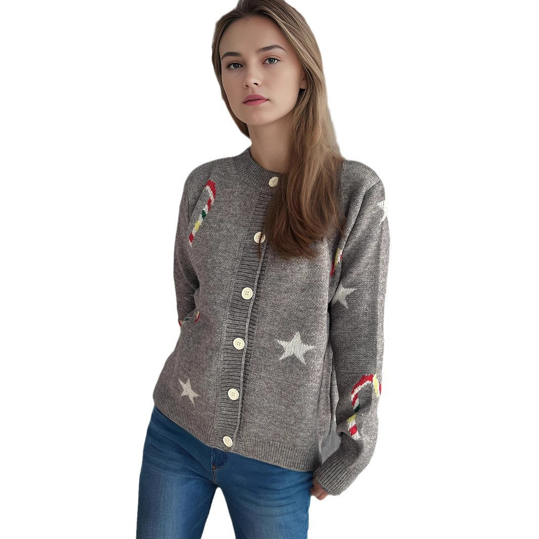 Damen Strickjacke mit festlichem Motiv und dekorativen Knöpfen Drune