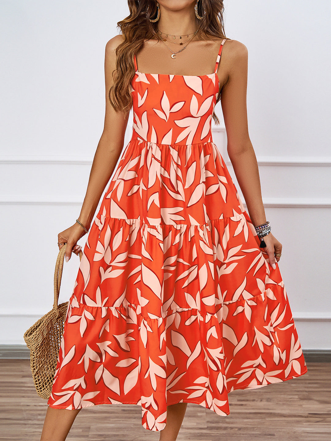 Damen Knielanges Freizeitkleid im modernen Layering-Design mit buntem Muster Drune