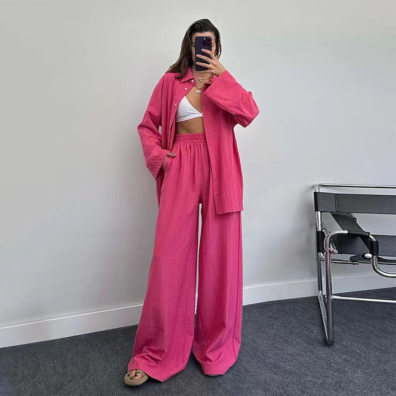 Damen lässiges Übergrößen-Hemd und lockere Hose Set Drune
