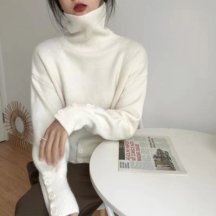 Damen Rollkragenpullover mit Knopfdetails und lässigem Schnitt Drune