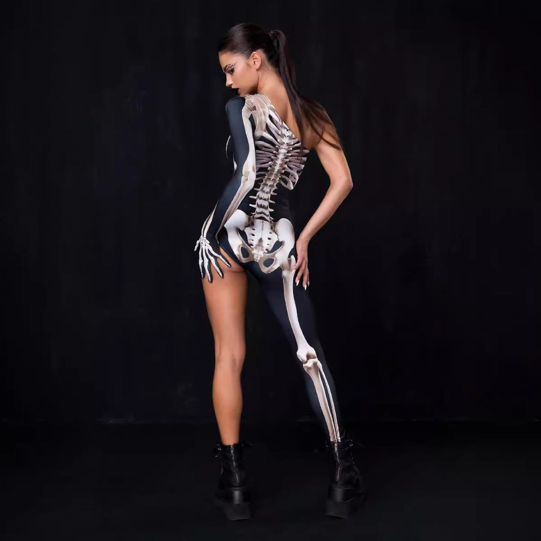 Damen Figurbetonter Bodysuit mit kreativem Skelettdesign und asymmetrischem Schnitt Drune