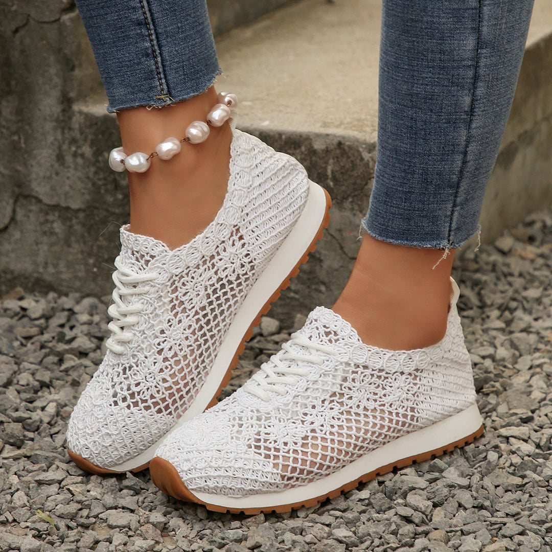 Damen nan atmungsaktive Strick-Run-Sneaker mit gehäkeltem Obermaterial, gepolstertem Komfortfußbett und rutschfester Gummilaufsohle Drune