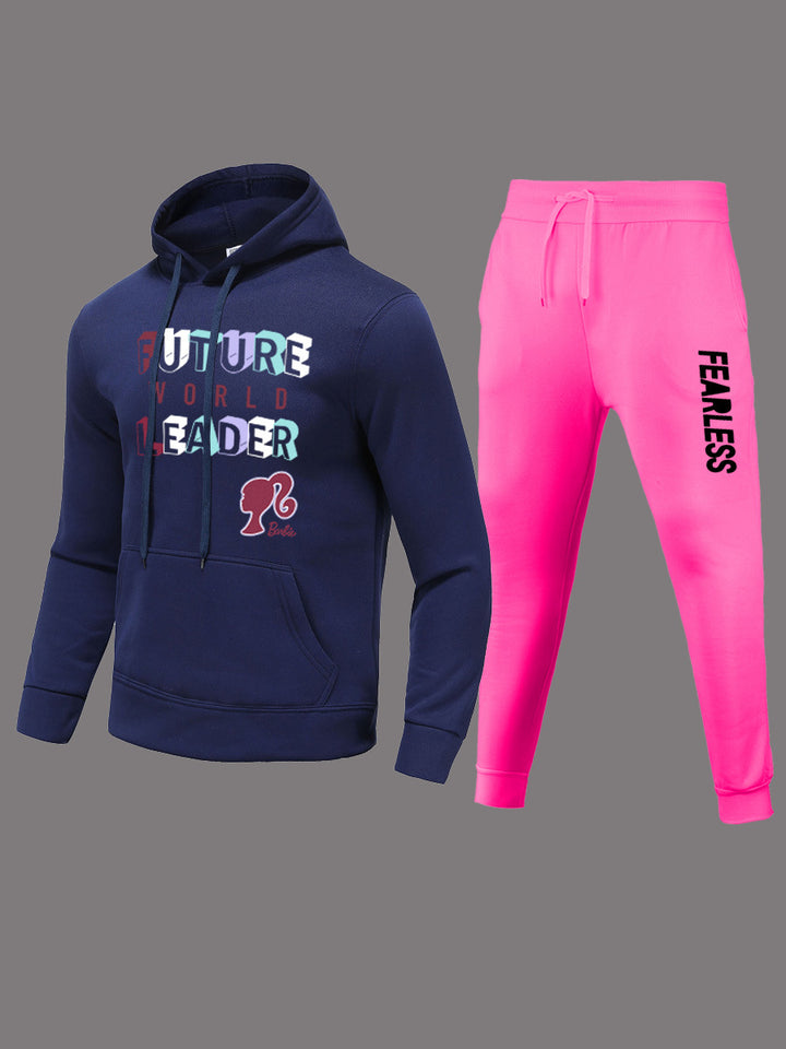 Damen Hoodie und Jogginghose Set mit auffälligem Schriftzug und buntem Design Drune