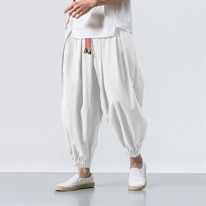 Herren nan lässige Leinen-Joggerhose mit Tunnelzug, strukturierter Oberfläche und elastischen Bündchen Drune