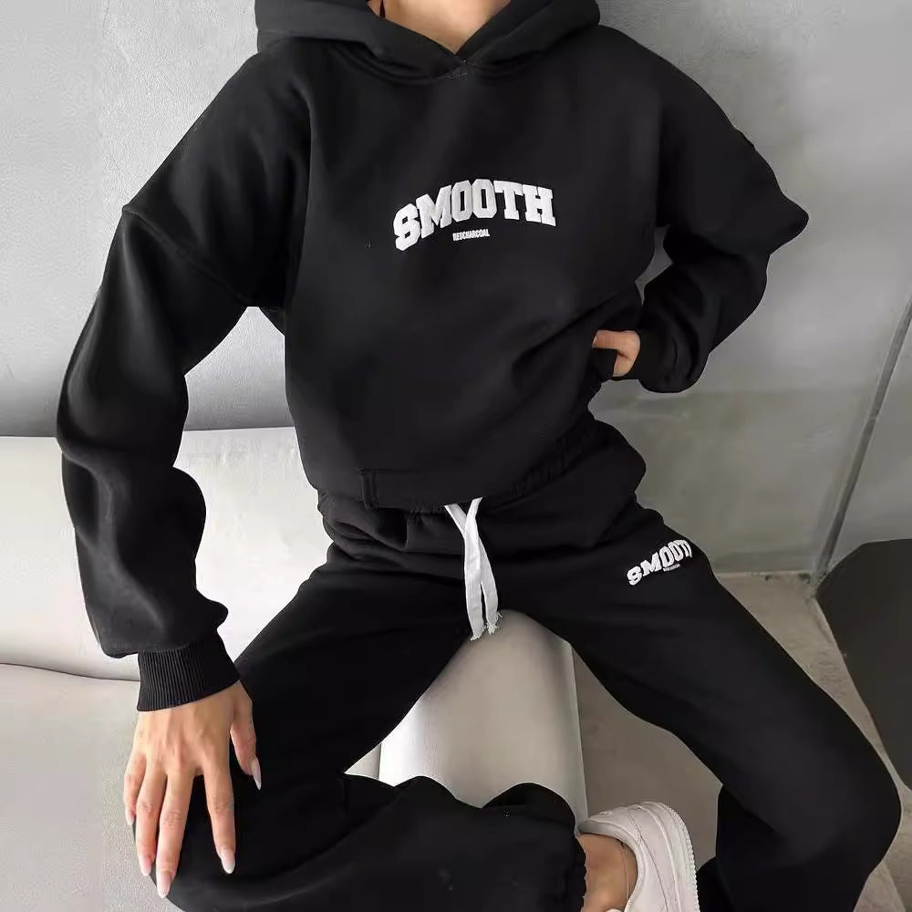Damen lässiges Sweatpants-Set mit Kapuze und elastischem Bund Drune